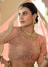 Load image into Gallery viewer, Peach Heavy Floral Embroidered Stylish Wedding Lehenga fashionandstylish.myshopify.com