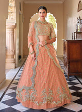Load image into Gallery viewer, Peach Heavy Floral Embroidered Stylish Wedding Lehenga fashionandstylish.myshopify.com