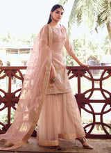 Load image into Gallery viewer, Peach Mirror Embroidered Gharara Style Suit fashionandstylish.myshopify.com