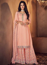 Load image into Gallery viewer, Peach Mirror Embroidered Palazzo Style Suit fashionandstylish.myshopify.com