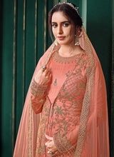 Load image into Gallery viewer, Peach Perfect Heavy Embroidered Jacket Style Pant Suit fashionandstylish.myshopify.com