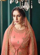 Load image into Gallery viewer, Peach Perfect Heavy Embroidered Jacket Style Pant Suit fashionandstylish.myshopify.com