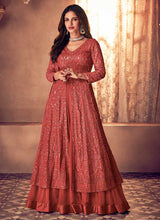 Load image into Gallery viewer, Peach Sequins Embroidered Slit Style Anarkali fashionandstylish.myshopify.com