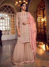 Load image into Gallery viewer, Peach Shade Mirror Embroidered Gharara Style Suit fashionandstylish.myshopify.com