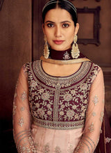Load image into Gallery viewer, Peach and Purple Embroidered Kalidar Designer Anarkali Suit fashionandstylish.myshopify.com