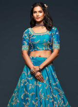Load image into Gallery viewer, Peacock Blue And Gold Silk Embroidered Stylish Lehenga Choli fashionandstylish.myshopify.com