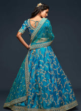 Load image into Gallery viewer, Peacock Blue And Gold Silk Embroidered Stylish Lehenga Choli fashionandstylish.myshopify.com