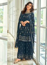 Load image into Gallery viewer, Peacock Blue Designer Sequins Work Gharara Suit fashionandstylish.myshopify.com