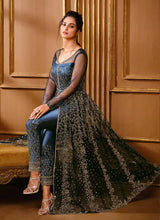 Load image into Gallery viewer, Peacock Blue Heavy Embroidered High Slit Style Designer Suit fashionandstylish.myshopify.com