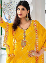 Load image into Gallery viewer, Pineapple Yellow Heavy Embroidered Palazzo Style Suit fashionandstylish.myshopify.com