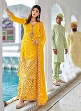 Load image into Gallery viewer, Pineapple Yellow Heavy Embroidered Palazzo Style Suit fashionandstylish.myshopify.com