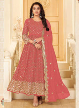 Load image into Gallery viewer, Pink And Gold Mirror Embroidered Kalidar Gown Style Anarkali fashionandstylish.myshopify.com