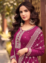 Load image into Gallery viewer, Pink Heavy Embroidered Designer Silk Pant Suit