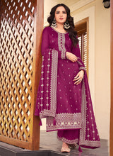 Load image into Gallery viewer, Pink Heavy Embroidered Designer Silk Pant Suit