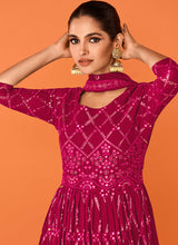 Load image into Gallery viewer, Pink Heavy Embroidered Floor touch Kalidar Anarkali