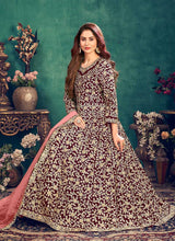 Load image into Gallery viewer, Pink Heavy Embroidered Stylish Velvet Anarkali Suit fashionandstylish.myshopify.com