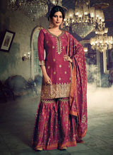 Load image into Gallery viewer, Pink Silk Work Printed Gharara Style Suit fashionandstylish.myshopify.com