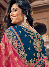 Load image into Gallery viewer, Pink and Blue Embroidered Bollywood Style Saree fashionandstylish.myshopify.com