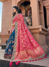 Load image into Gallery viewer, Pink and Blue Embroidered Bollywood Style Saree fashionandstylish.myshopify.com