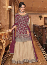 Load image into Gallery viewer, Pink and Cream Embroidered Sharara Style Suit fashionandstylish.myshopify.com