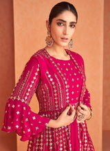 Load image into Gallery viewer, Pink and Gold Embroidered Jacket Style Anarkali Suit fashionandstylish.myshopify.com