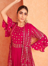 Load image into Gallery viewer, Pink and Gold Embroidered Jacket Style Anarkali Suit fashionandstylish.myshopify.com