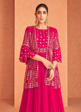 Load image into Gallery viewer, Pink and Gold Embroidered Jacket Style Anarkali Suit fashionandstylish.myshopify.com