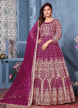 Load image into Gallery viewer, Pink and Gold Embroidered Kalidar Anarkali Suit fashionandstylish.myshopify.com