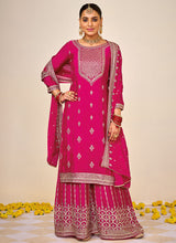 Load image into Gallery viewer, Pink and Gold Embroidered Sharara Style Suit