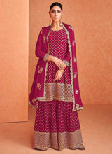 Load image into Gallery viewer, Pink and Gold Embroidered Sharara Style Suit fashionandstylish.myshopify.com