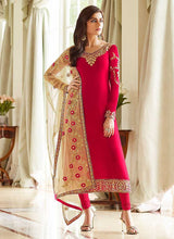 Load image into Gallery viewer, Pink and Gold Embroidered Straight Pant Style Suit fashionandstylish.myshopify.com