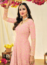 Load image into Gallery viewer, Pink and Gold Heavy Embroidered Kalidar Anarkali fashionandstylish.myshopify.com