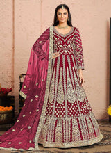 Load image into Gallery viewer, Pink and Gold Heavy Embroidered Kalidar Anarkali Suit fashionandstylish.myshopify.com