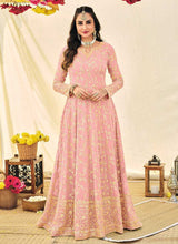Load image into Gallery viewer, Pink and Gold Heavy Embroidered Kalidar Anarkali fashionandstylish.myshopify.com