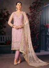 Load image into Gallery viewer, Pink and Gold Heavy Embroidered Pant Style Suit fashionandstylish.myshopify.com