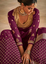 Load image into Gallery viewer, Pink and Gold Heavy Embroidered Stylish Palazzo Suit fashionandstylish.myshopify.com