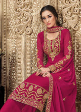 Load image into Gallery viewer, Pink and Gold Straight Cut Embroidered Pant Style Suit fashionandstylish.myshopify.com
