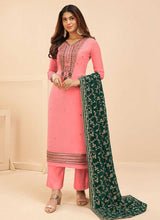 Load image into Gallery viewer, Pink and Green Embroidered Pant Style Suit fashionandstylish.myshopify.com