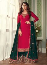 Load image into Gallery viewer, Pink and Green Embroidered Sharara Style Suit fashionandstylish.myshopify.com