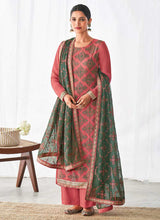 Load image into Gallery viewer, Pink and Green Embroidered Straight Pant Style Suit fashionandstylish.myshopify.com