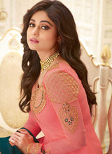 Load image into Gallery viewer, Pink and Teal Embroidered Lehenga Style Anarkali Suit fashionandstylish.myshopify.com