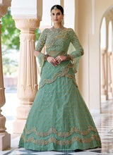 Load image into Gallery viewer, Pista Green Floral Embroidered Stylish Wedding Lehenga fashionandstylish.myshopify.com