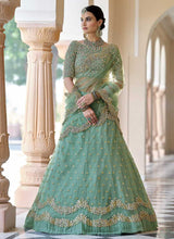 Load image into Gallery viewer, Pista Green Floral Embroidered Stylish Wedding Lehenga fashionandstylish.myshopify.com