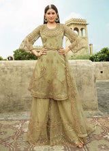 Load image into Gallery viewer, Pista Green Heavy Embroidered Sharara Style Suit fashionandstylish.myshopify.com