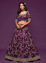 Load image into Gallery viewer, Purple And Gold Silk Embroidered Stylish Lehenga Choli fashionandstylish.myshopify.com