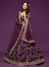 Load image into Gallery viewer, Purple And Gold Silk Embroidered Stylish Lehenga Choli fashionandstylish.myshopify.com