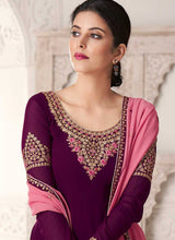 Load image into Gallery viewer, Purple And Pink Embroidered Straight Pant Style Suit fashionandstylish.myshopify.com