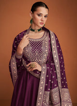 Load image into Gallery viewer, Purple Embroidered Designer Kalidar Anarkali Suit