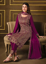 Load image into Gallery viewer, Purple Embroidered Fashionable Pant Style Suit fashionandstylish.myshopify.com