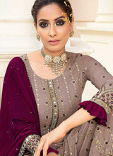 Load image into Gallery viewer, Purple Embroidered Mirror Work Palazzo Style Suit fashionandstylish.myshopify.com